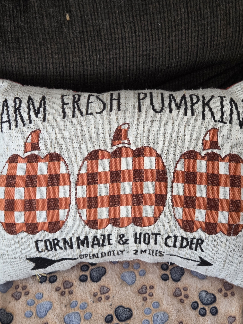Plaid Pumpkin Accent Pillow - Rustic Orange Seasonal Decor - Picture 3 of 4